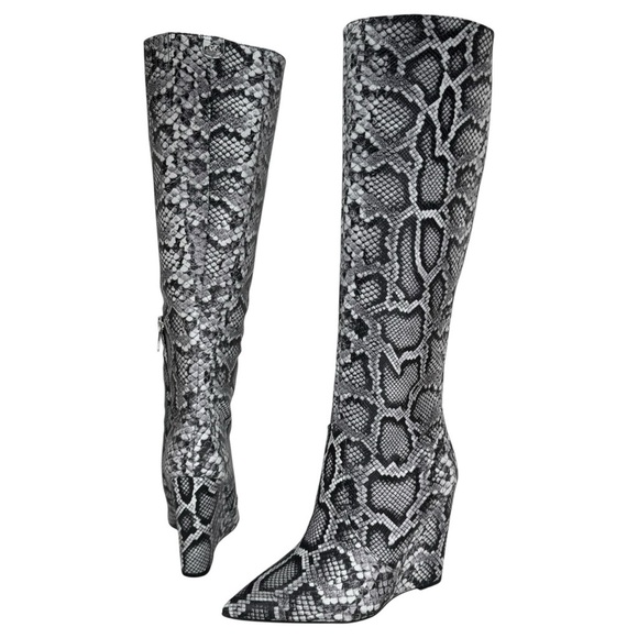 Michael Kors Isra Snake Embossed Leather Womens Wedge Knee High Boots Size 10M - Picture 10 of 14